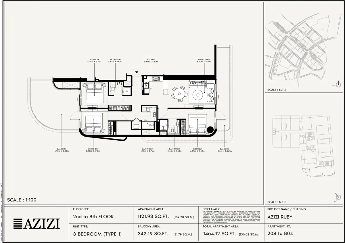 3 BR Floor Plan 1,464 Sq. Ft.