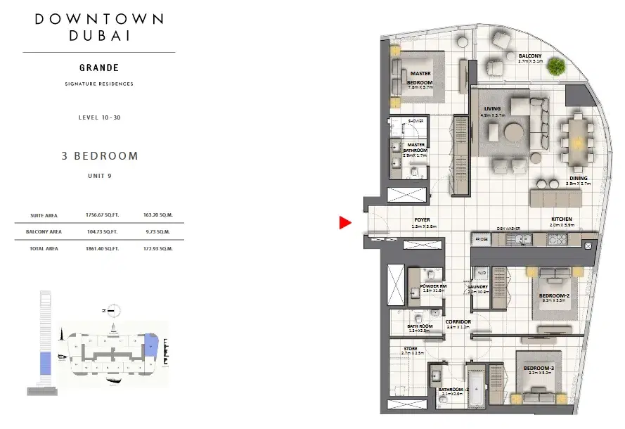 Emaar Grande Signature Residences 3 Bedroom Apartments Floor Plan