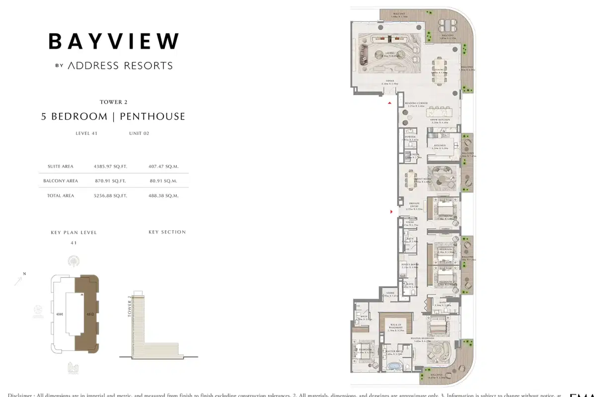 Emaar Bayview By Address Resorts 2 5 BR Penthouse Floor Plan