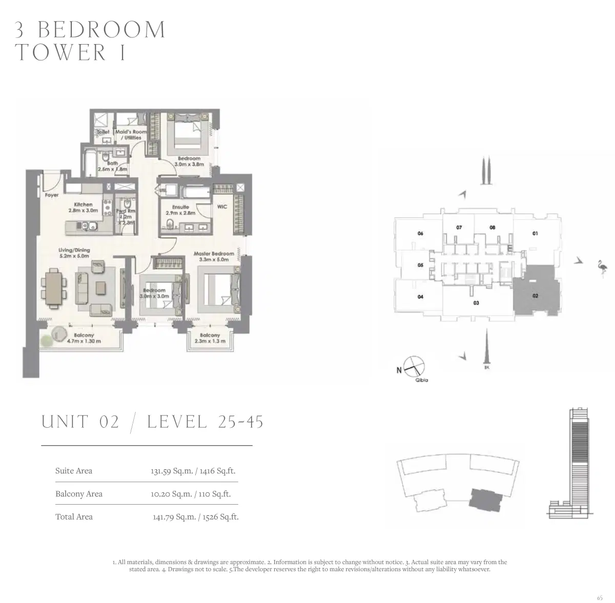 EMAAR Harbour Views Dubai 3 BR Floor Plan 1,526 Sq. Ft.