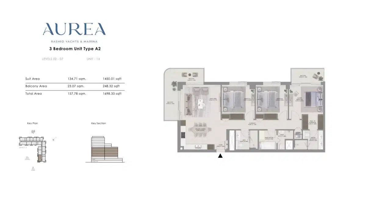 Aurea by Emaar 3 BR Apartment Floor Plan 1,698 Sq. Ft.