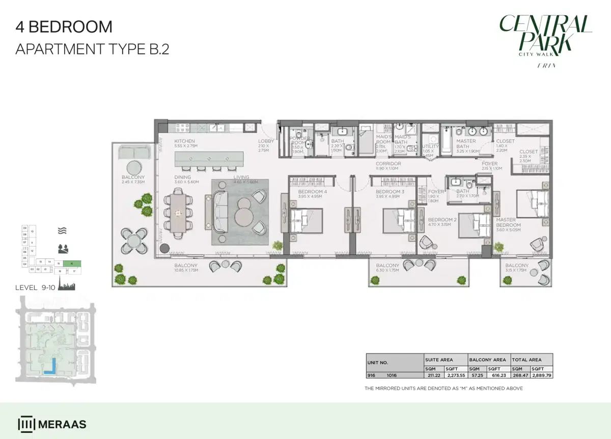 Erin Central Park Dubai 4 BR Floor Plan 2,889 Sq. Ft.