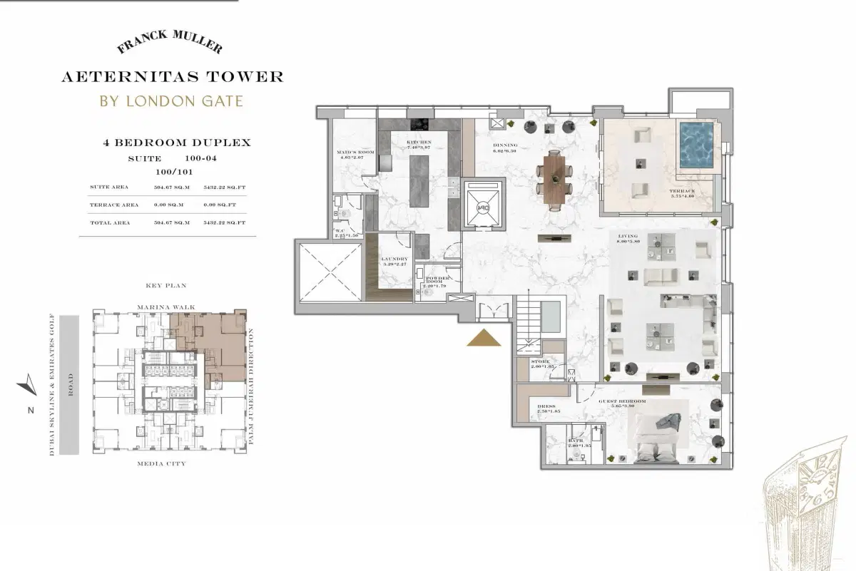 Aeternitas By London Gate Dubai Marina 4 BR Duplexes Floor Plan