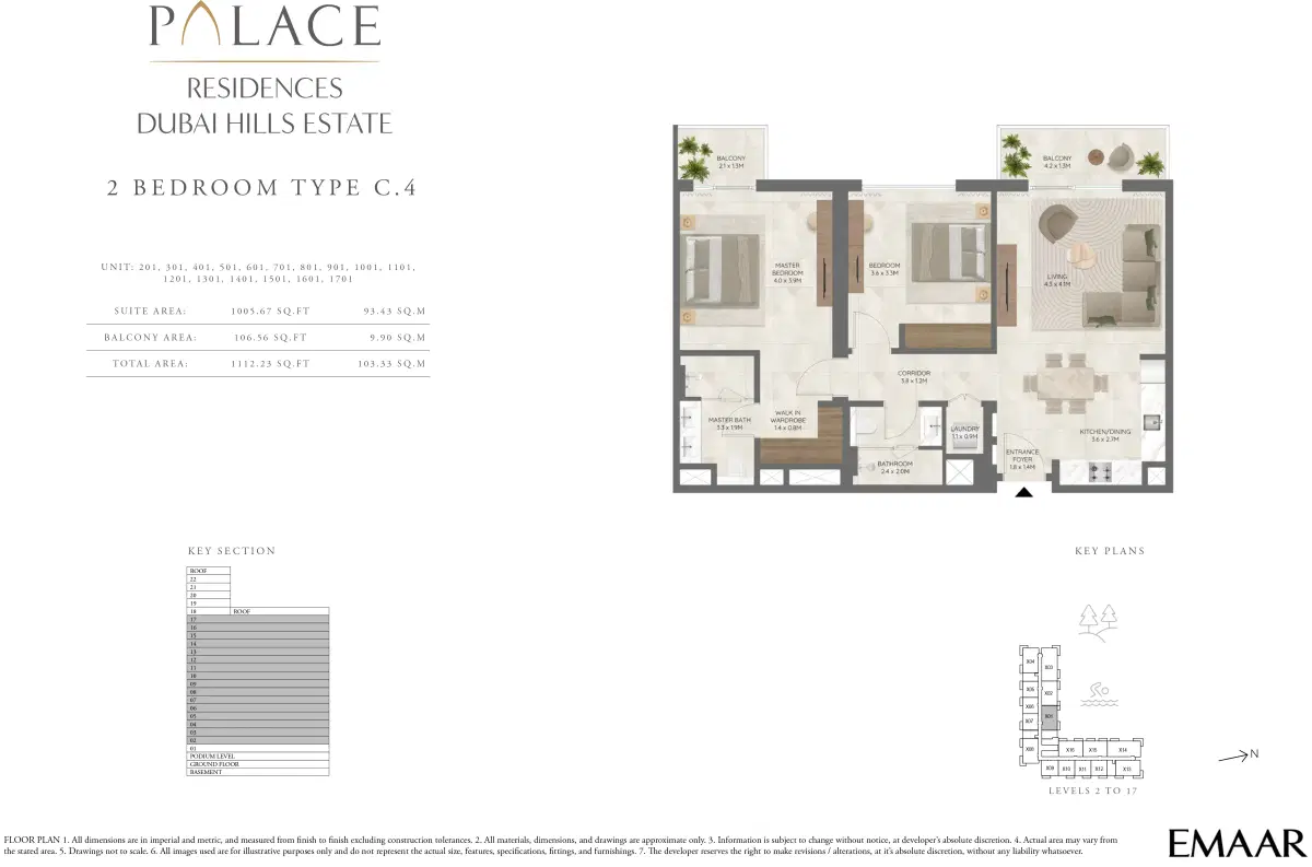 Emaar Palace Residences Dubai Hills Estate 2 Bedroom Apartments Floor Plan