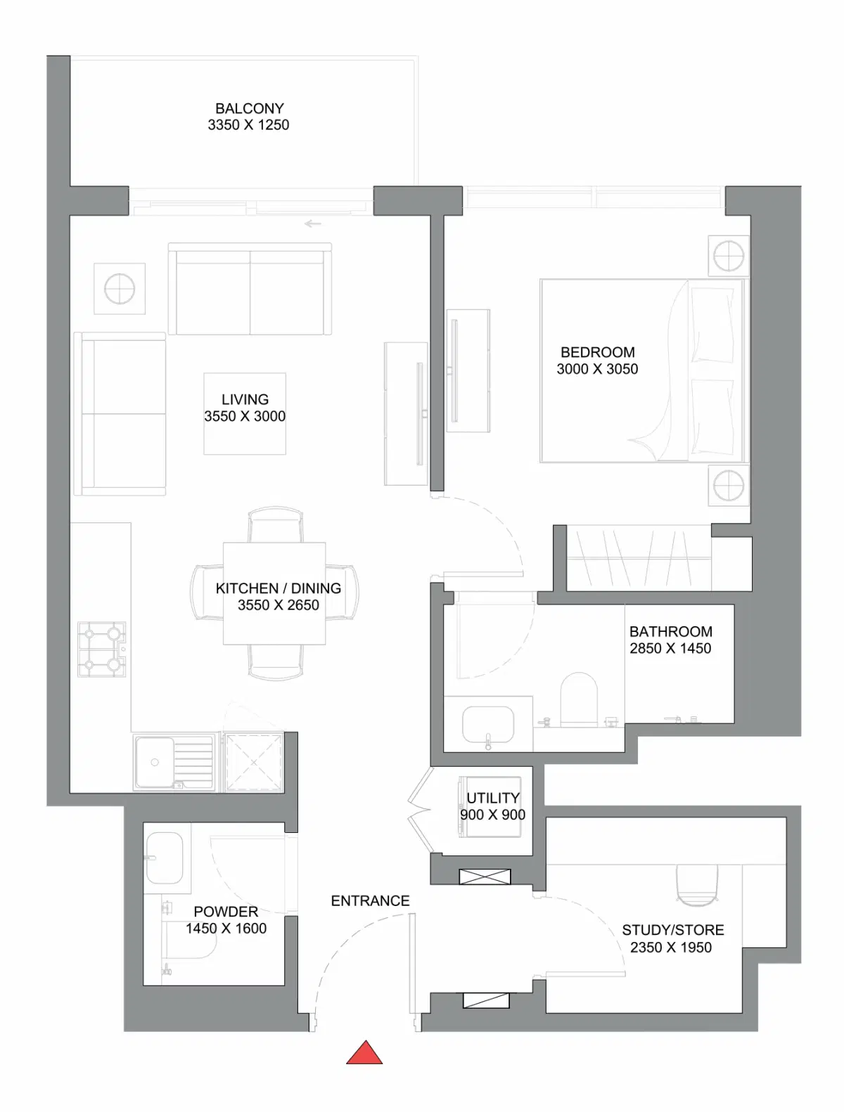 Sobha 340 Riverside Crescent 1.5 Bedroom Apartments Floor Plan