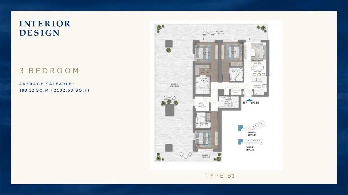 Damac Chelsea Residences At Dubai Maritime City 3 Bedroom Apartments Floor Plan