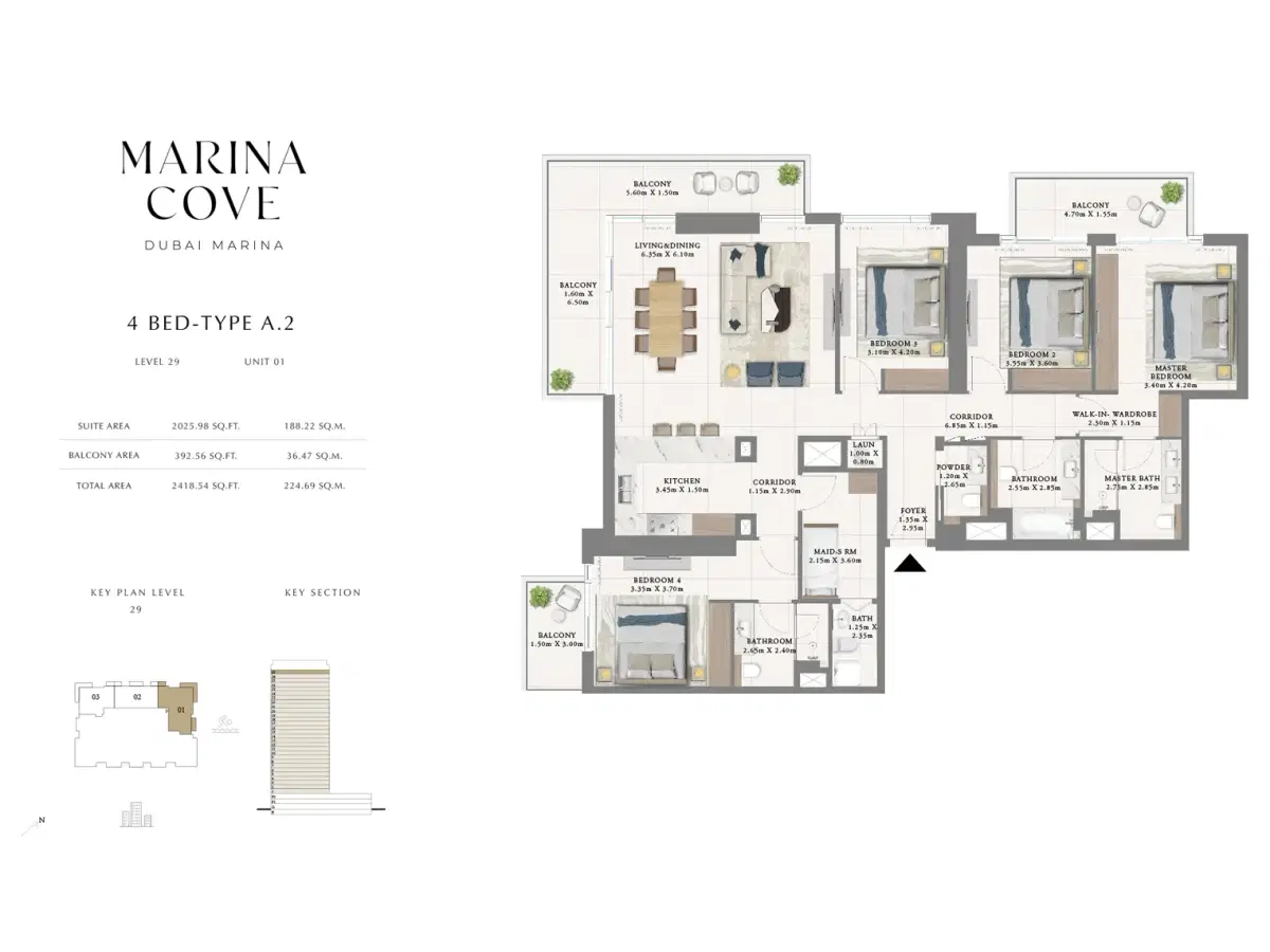 Emaar Marina Cove Dubai 4 BR Floor Plan 2,419Sq. Ft.