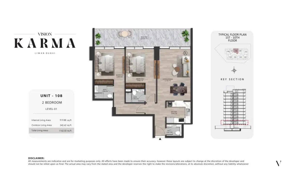 Karma Residence Apartments at Dubailand 2 BR Apartment Floor Plan