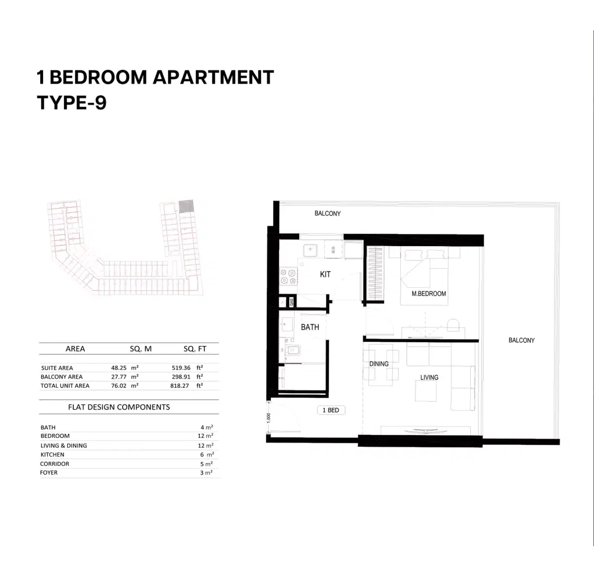 Binghatti Elite In Dubai Production City 1 BR Apartment Floor Plan
