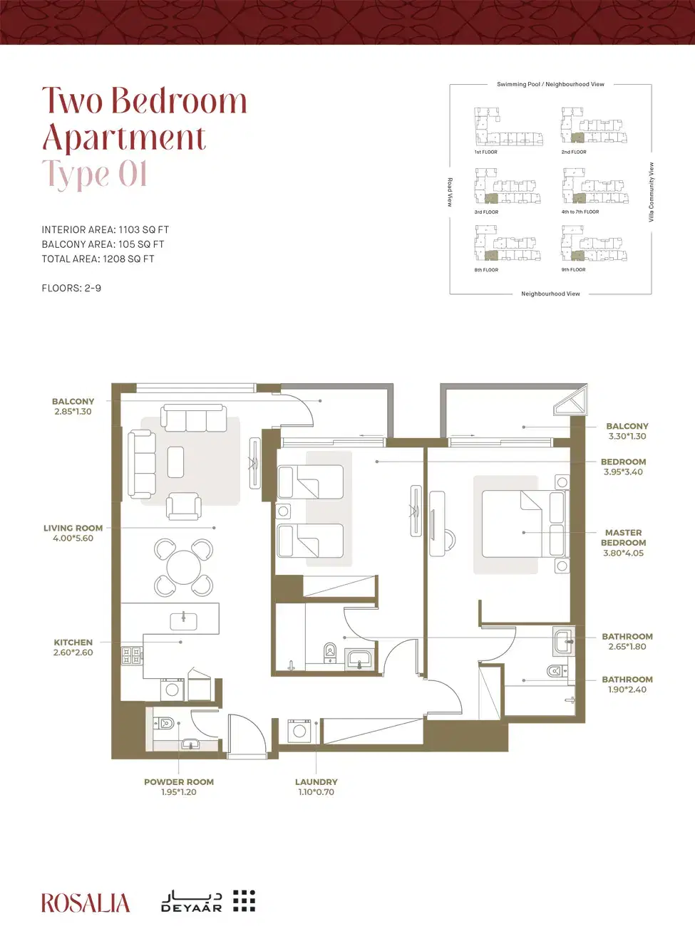 2 BR Floor Plan 1,208 Sq. Ft.