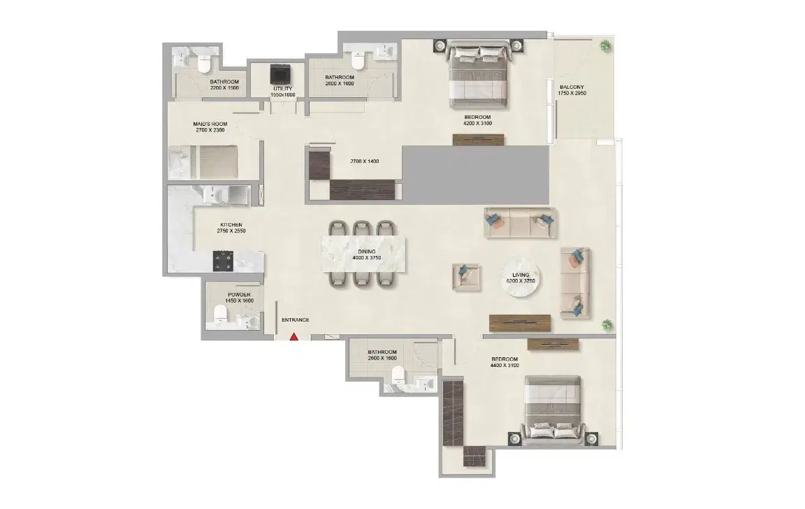 Sobha Skyparks Downtown Sheikh Zayed Road 2 Bedroom Apartment -2 Floor Plan