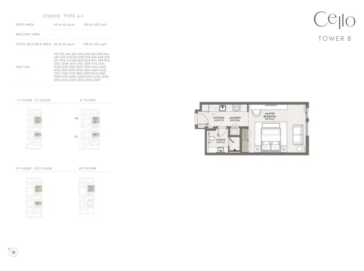 Taraf Cello Dubai Jumeirah Village Circle Studio Floor Plan
