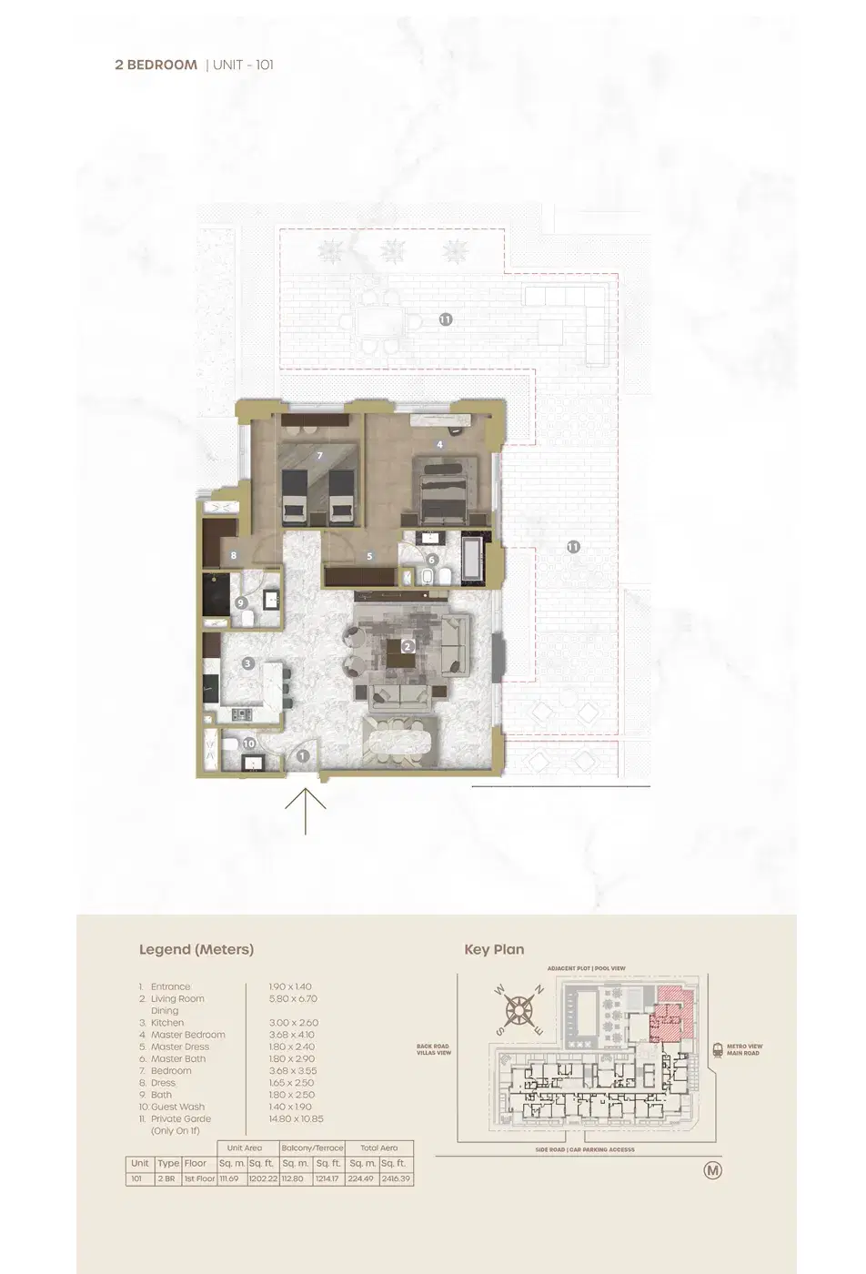 Avenue Residence 5 Dubai 2 BR Floor Plan 2,416 Sq. Ft.