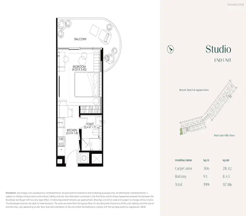 Hammock Park Dubai Studios Floor Plan 399 Sq. Ft.