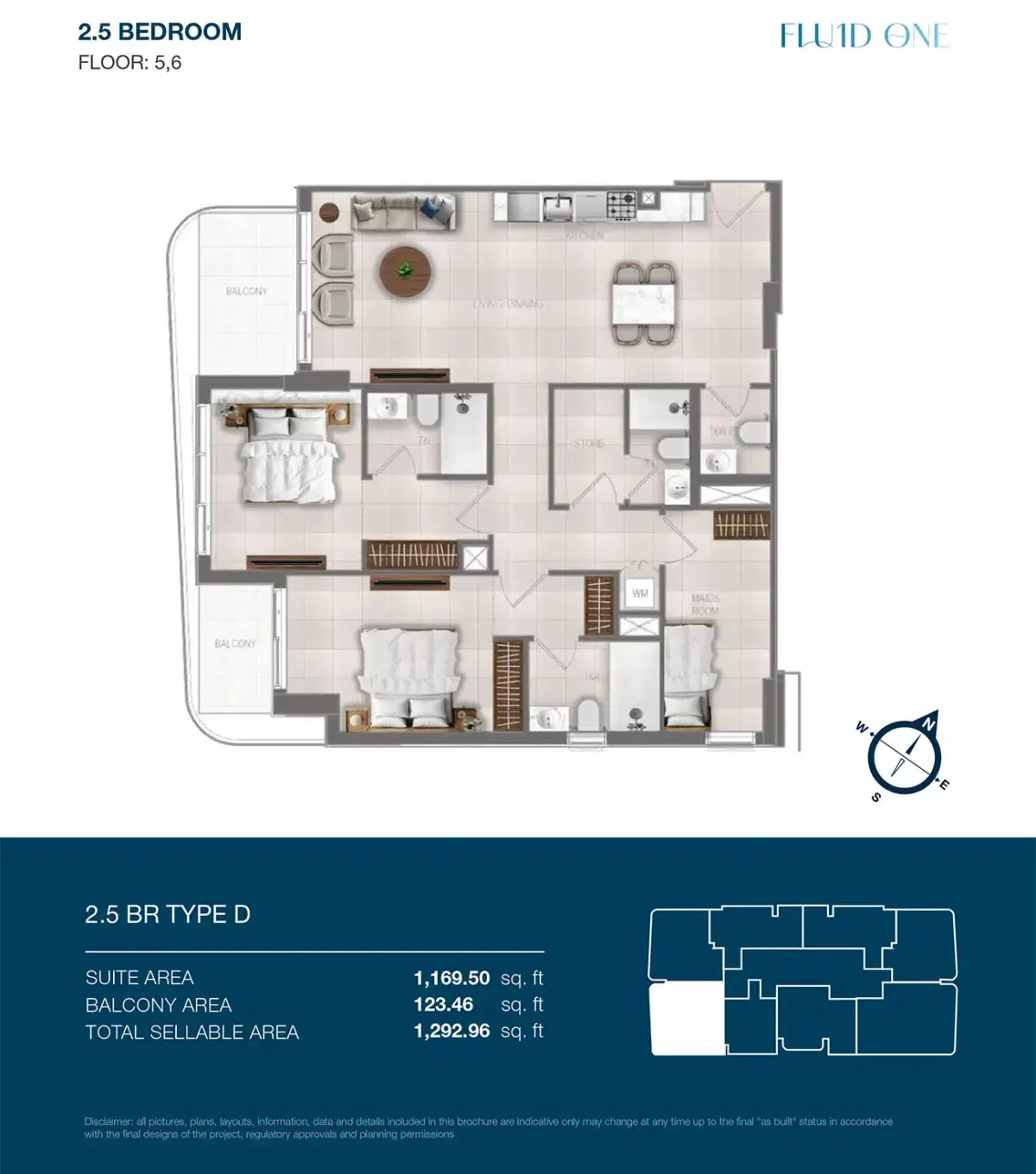 Fluid One by Object One at Dubai Islands 2.5 BR Floor Plan 1,292 Sq. Ft.