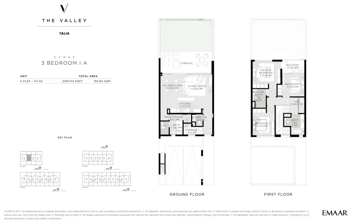 Emaar The Valley Talia 3 BR Townhouse Floor Plan