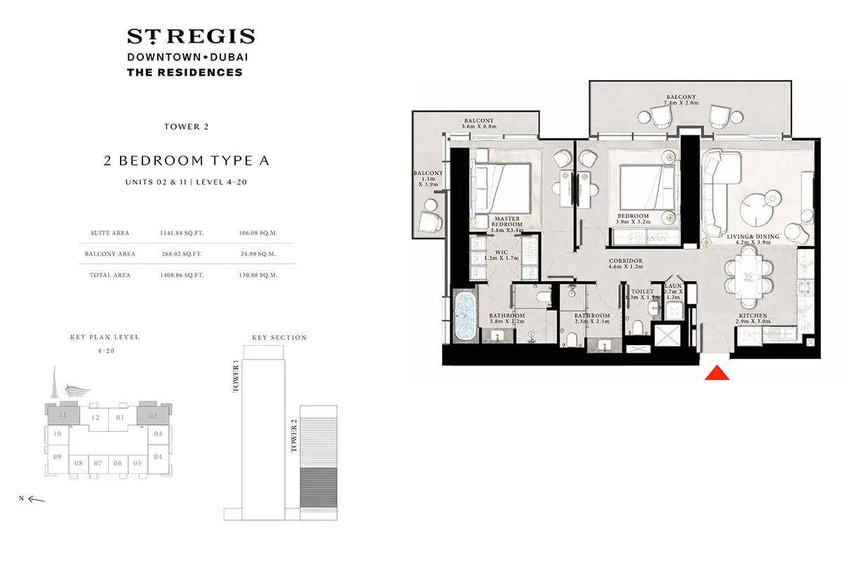 Emaar St Regis Residences 2 BR Apartment Floor Plan