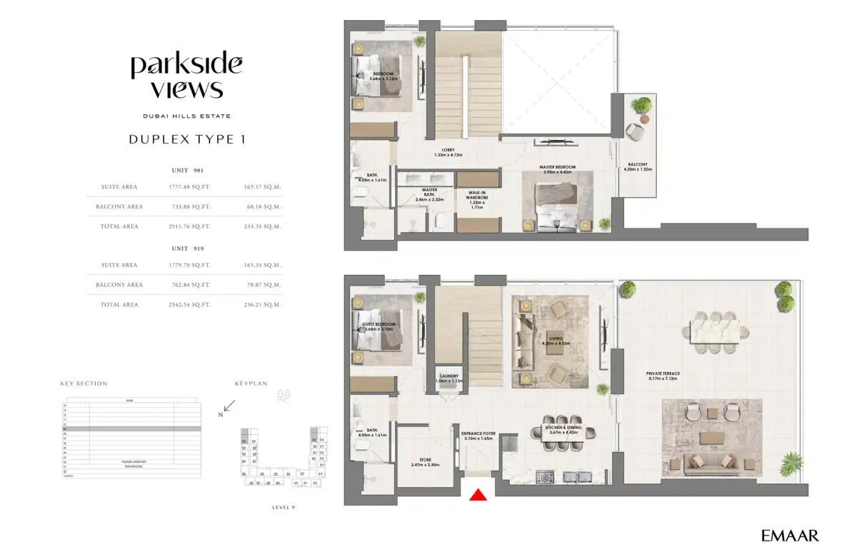 EMAAR Parkside Views Dubai 3 BR Floor Plan 2,543 Sq. Ft.