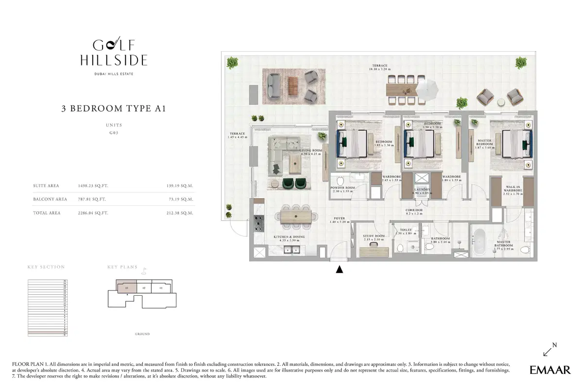 Emaar Golf Hillside In Dubai Hills Estate 3 Bedroom Apartments Floor Plan