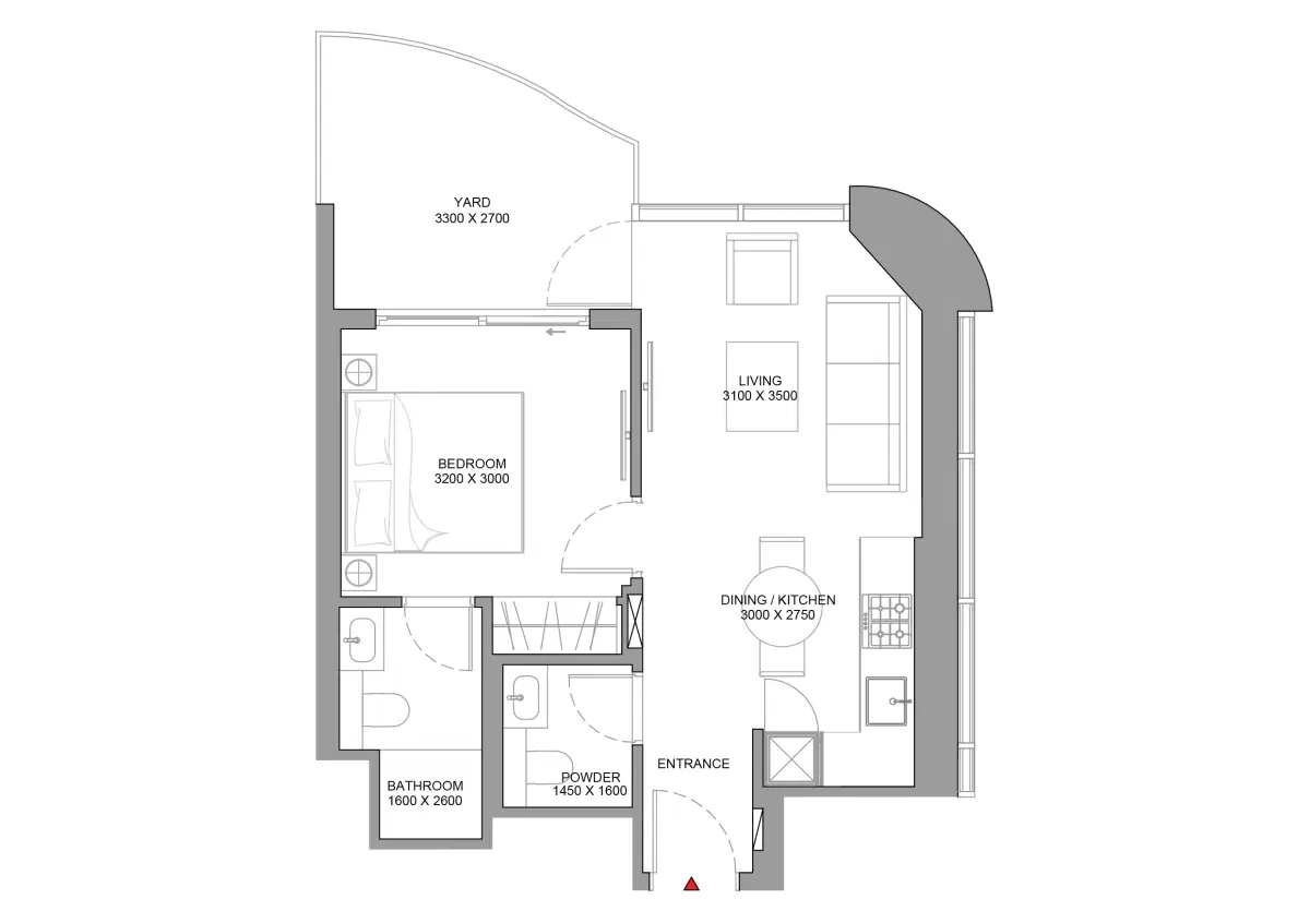 Sobha Aquamont At Downtown Umm Al Quwain 1 Bedroom Apartment (Type B) Floor Plan