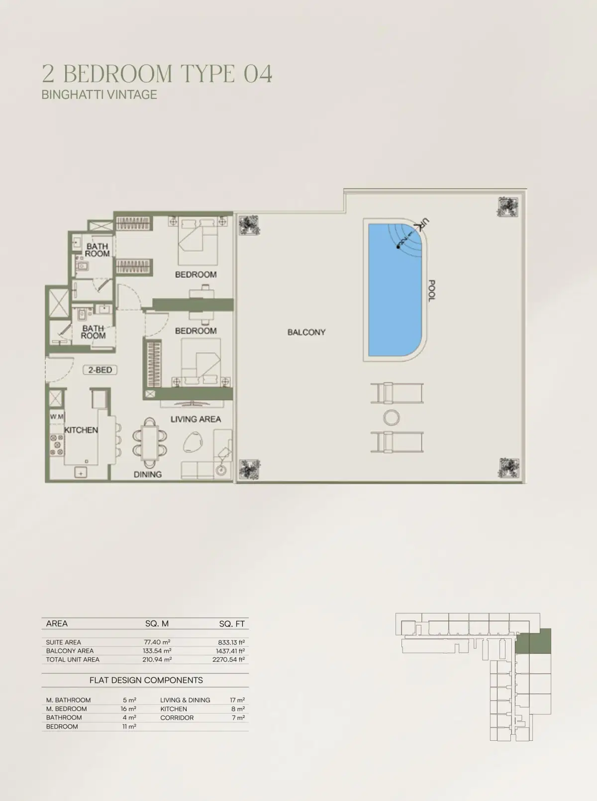 Vintage by Binghatti 2 BR Floor Plan 2,270 Sq. Ft.