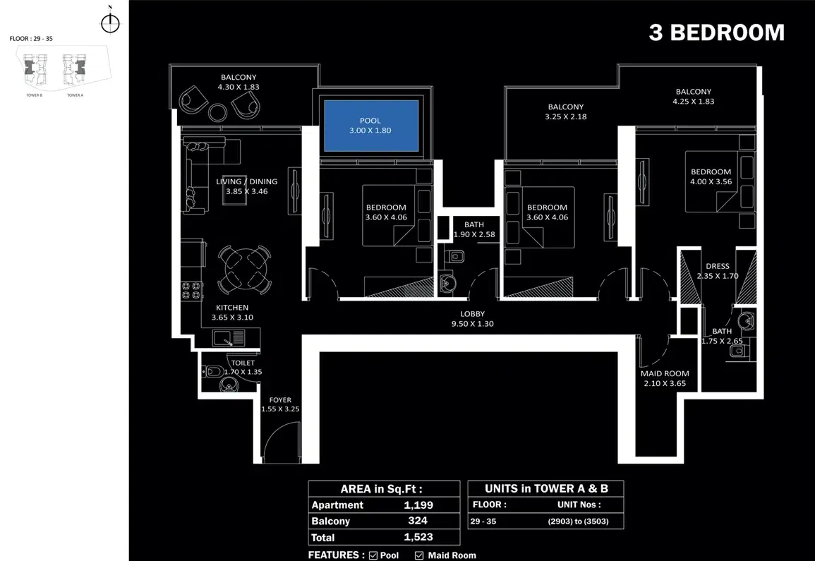 Elitz 3 By Danube 3 Bedroom Apartments Floor Plan