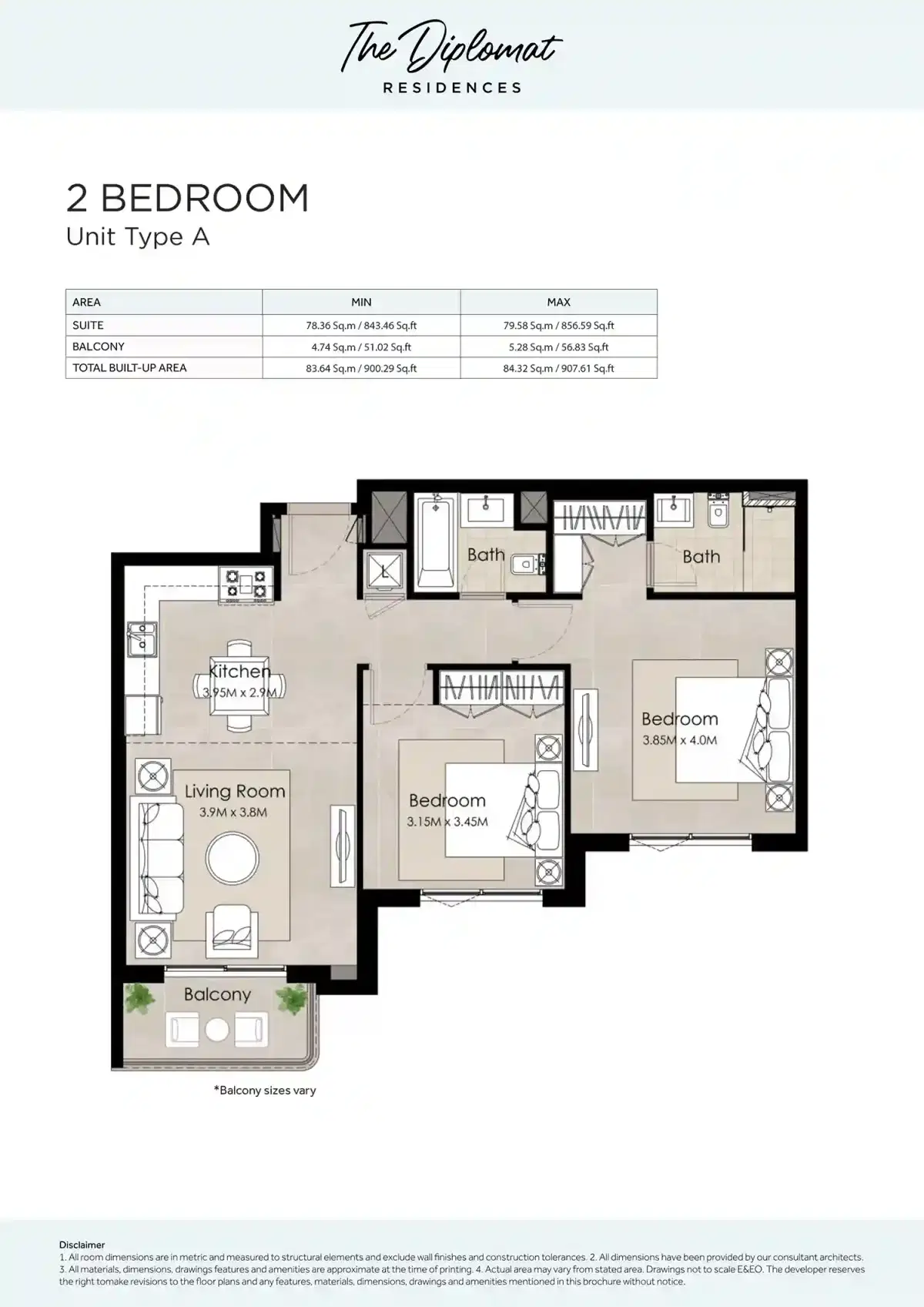 The Diplomat Residences 2 Bedroom Apartments Floor Plan