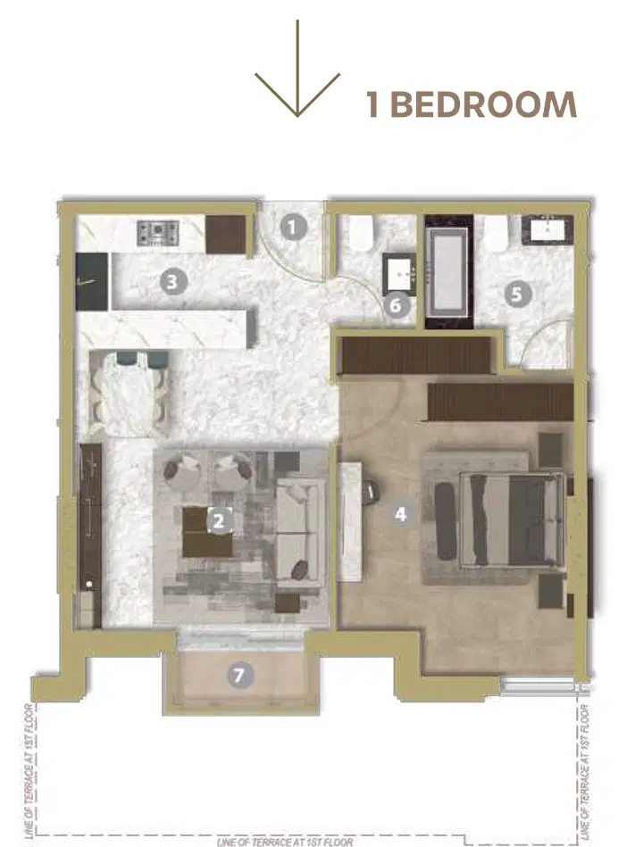 Avenue Residence 5 1 BR Apartment Floor Plan
