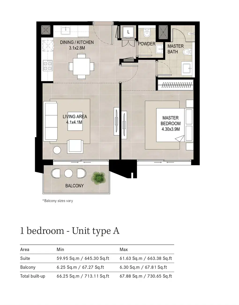 1 BR Floor Plan 731 Sq. Ft.