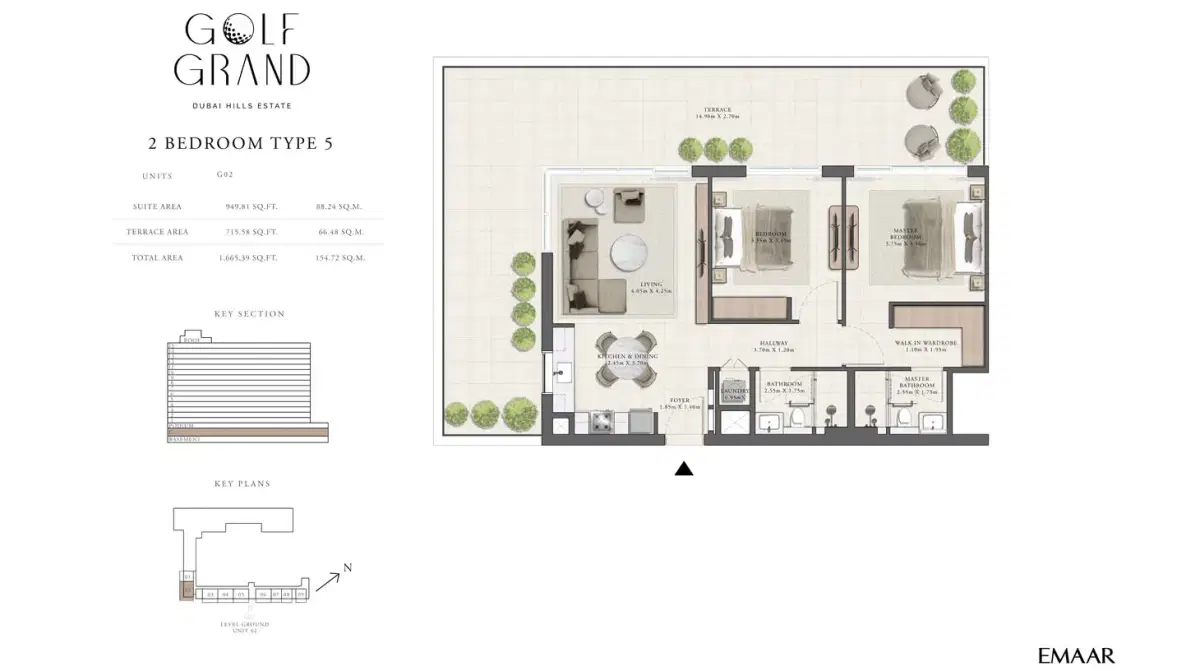 EMAAR Golf Grand Dubai 2 BR Floor Plan 1,665 Sq. Ft.