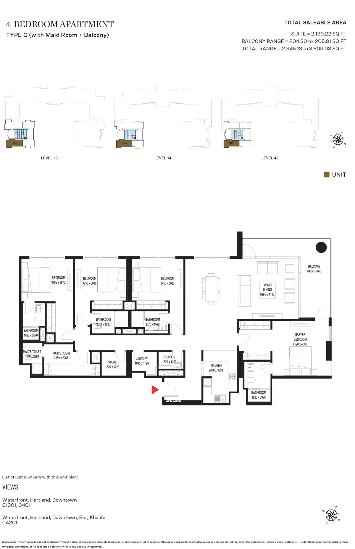 SOBHA Crest Grande Dubai 4 BR Floor Plan 3,609 Sq. Ft.