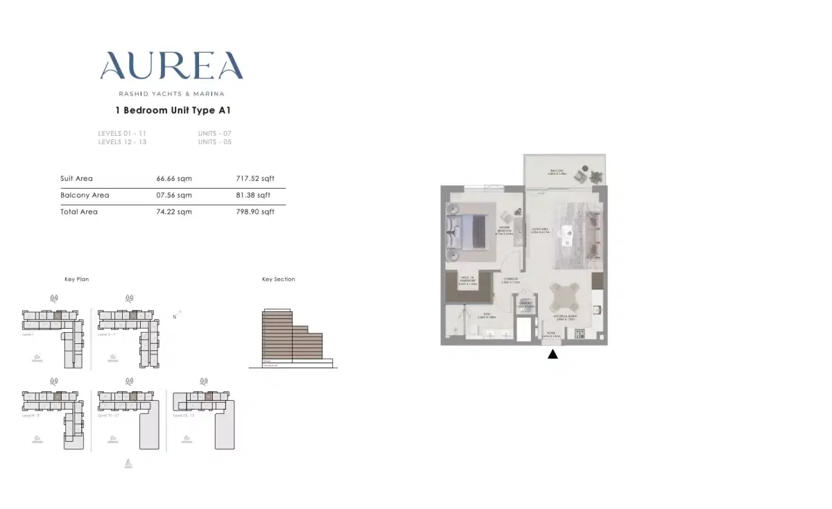 Aurea by Emaar 1 BR Apartment Floor Plan 799 Sq. Ft.