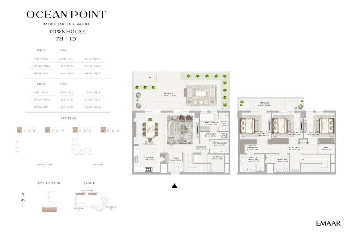 Emaar Ocean Point Rashid Yachts Marina 3 BR Townhouses Floor Plan