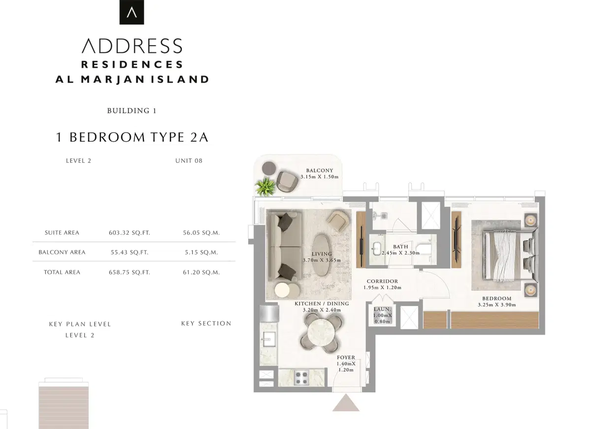 Emaar Address Residences 1 BR Apartment Floor Plan