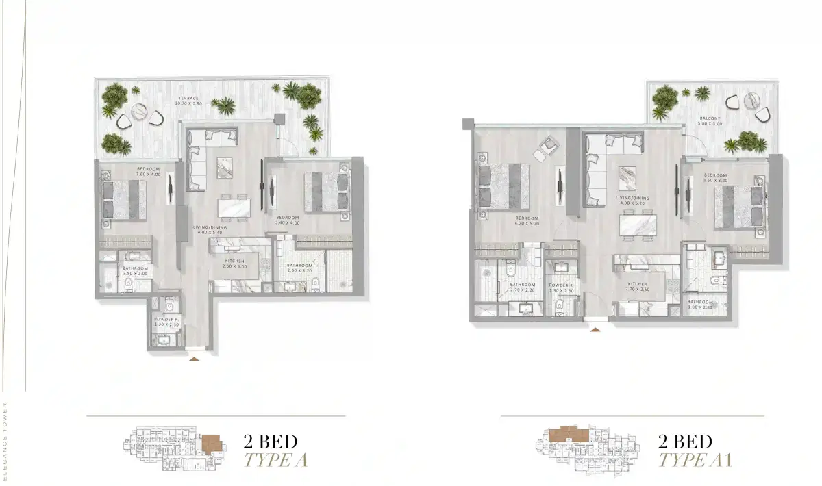 Damac Elegance Tower 2 Bedroom Apartments Floor Plan