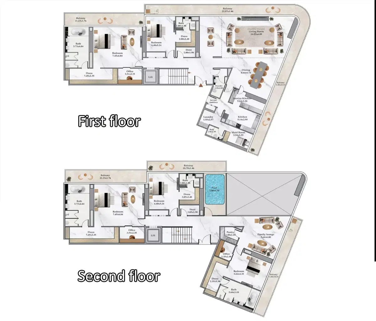 Danube Bayz 102 at Business Bay Dubai Penthouses Floor Plan 8,643 Sq. Ft.