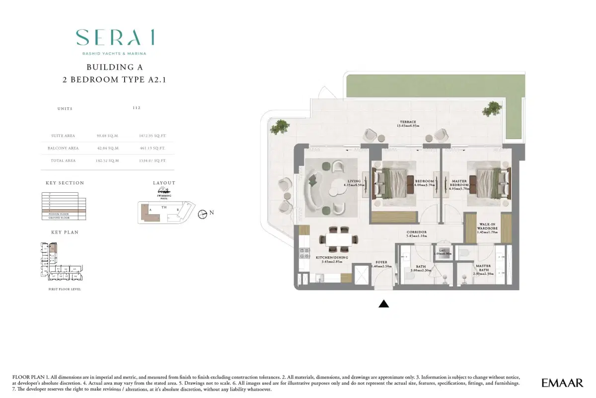 SERA by Emaar 2 BR Floor Plan 1,534 Sq. Ft.
