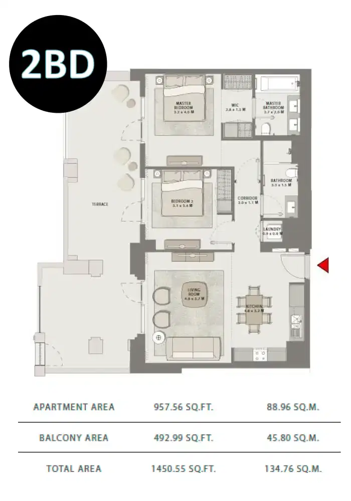 Emaar Creek Beach Grove 2 Bedroom Apartments Floor Plan