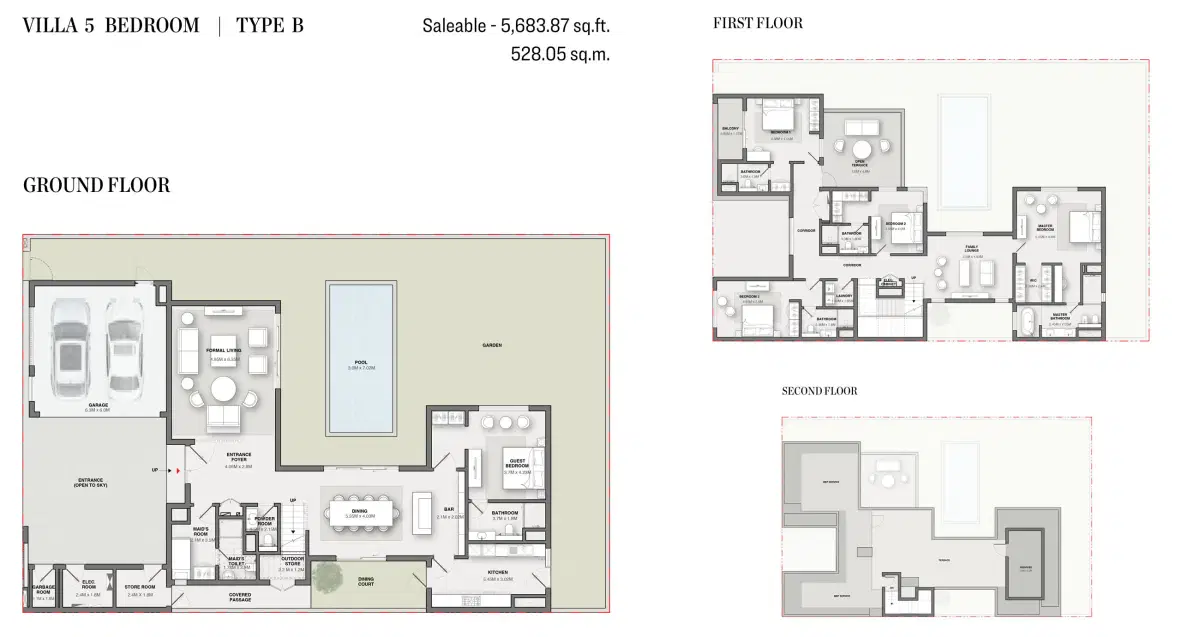 Sobha Reserve Villas at Wadi Al Safa 2 5 BR Floor Plan 5,683 Sq. Ft.