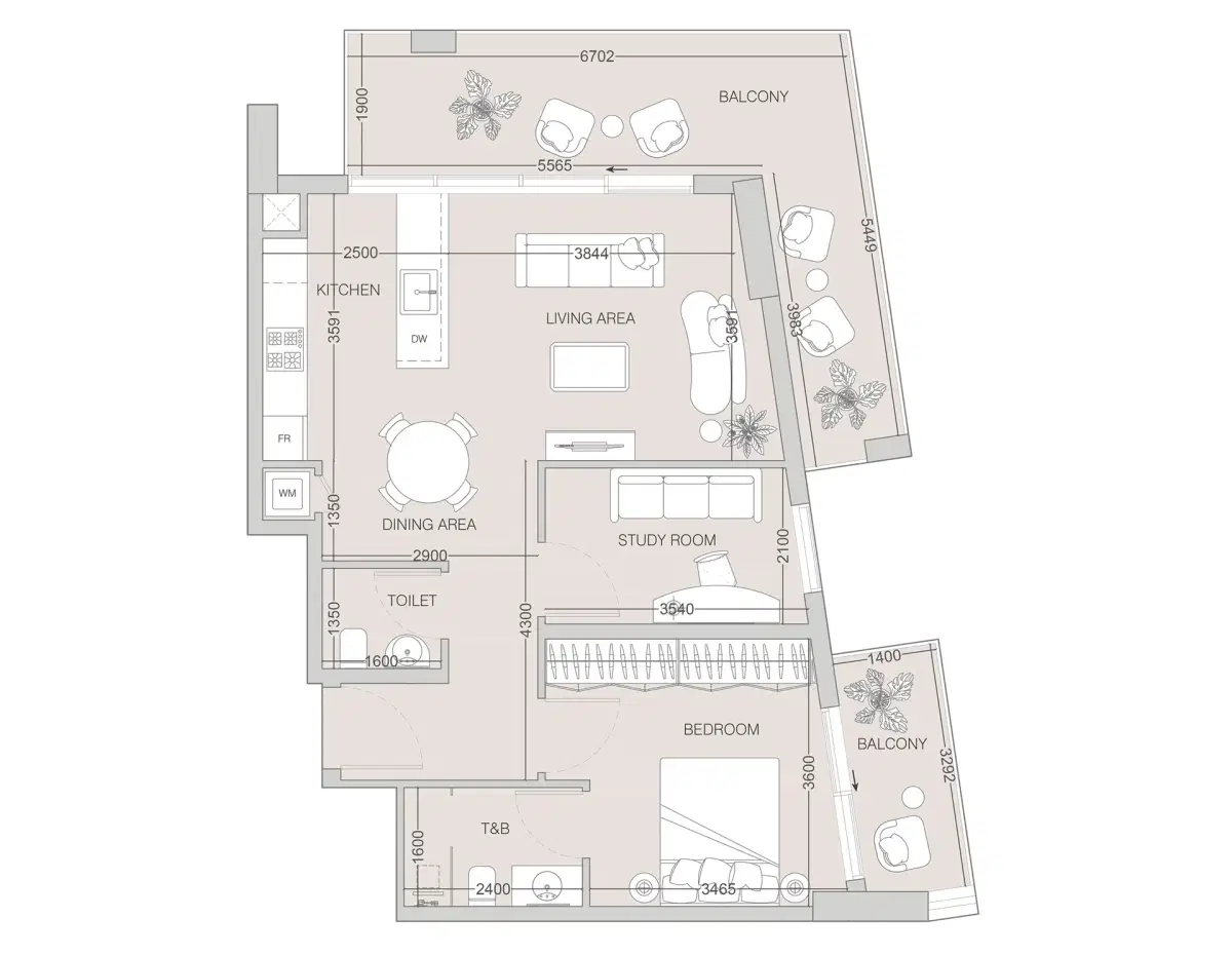 Object 1 W1NNER Apartments at JVT Dubai 1.5 BR Apartments Floor Plan
