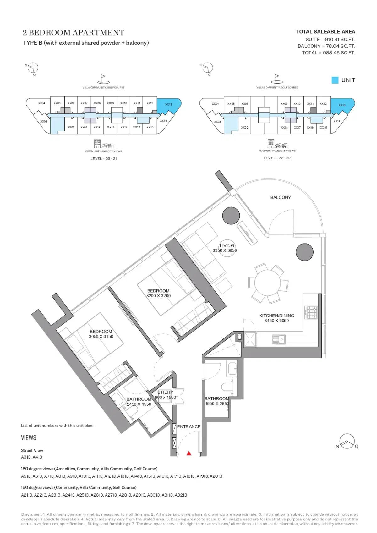 Sobha Orbis Motor City Dubai 2 BR Apartments Floor Plan