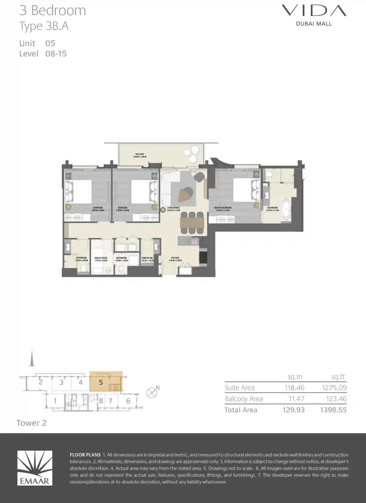 Vida Dubai Mall 3 Bedroom Apartments Floor Plan