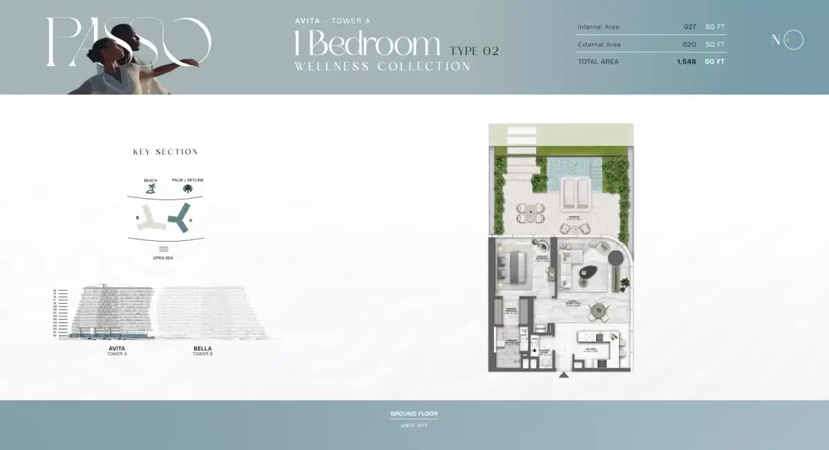 Passo by Beyond at Palm Jumeirah, Dubai 1 BR Floor Plan 1,548 Sq. Ft.