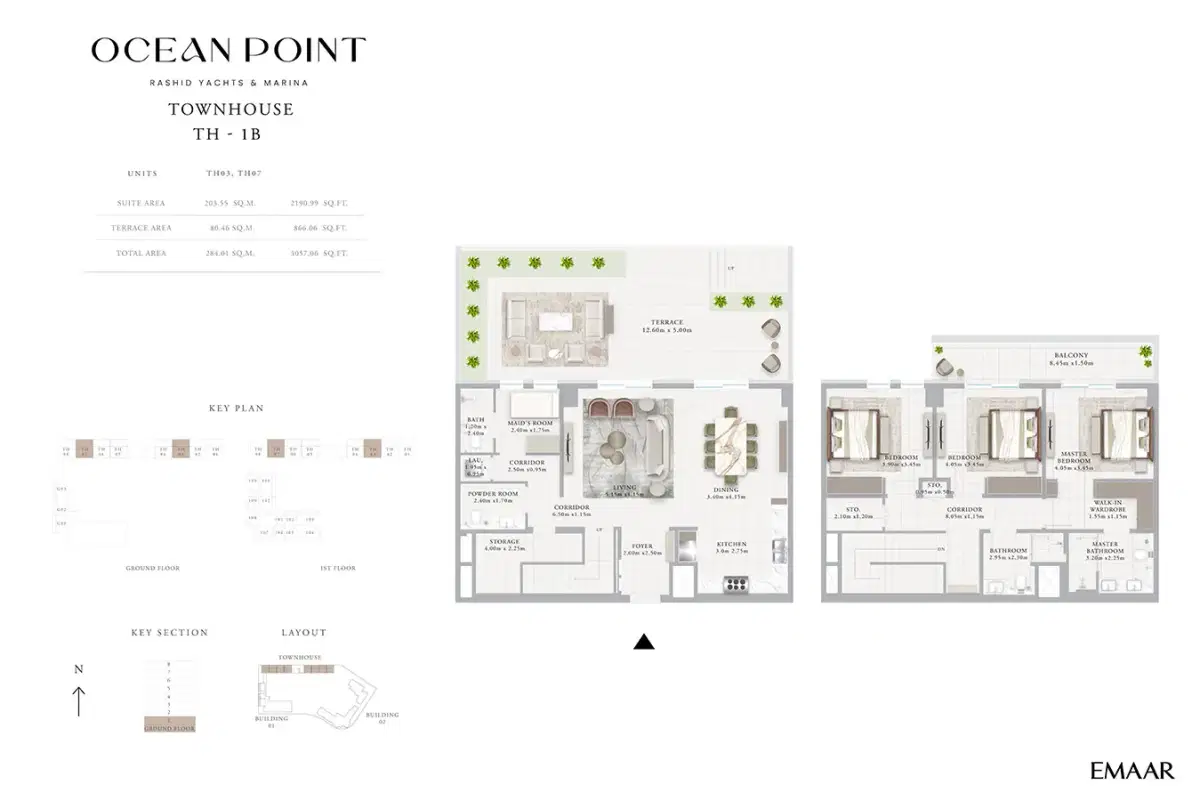 Emaar Ocean Point Rashid Yachts Marina 3 BR Townhouses Floor Plan