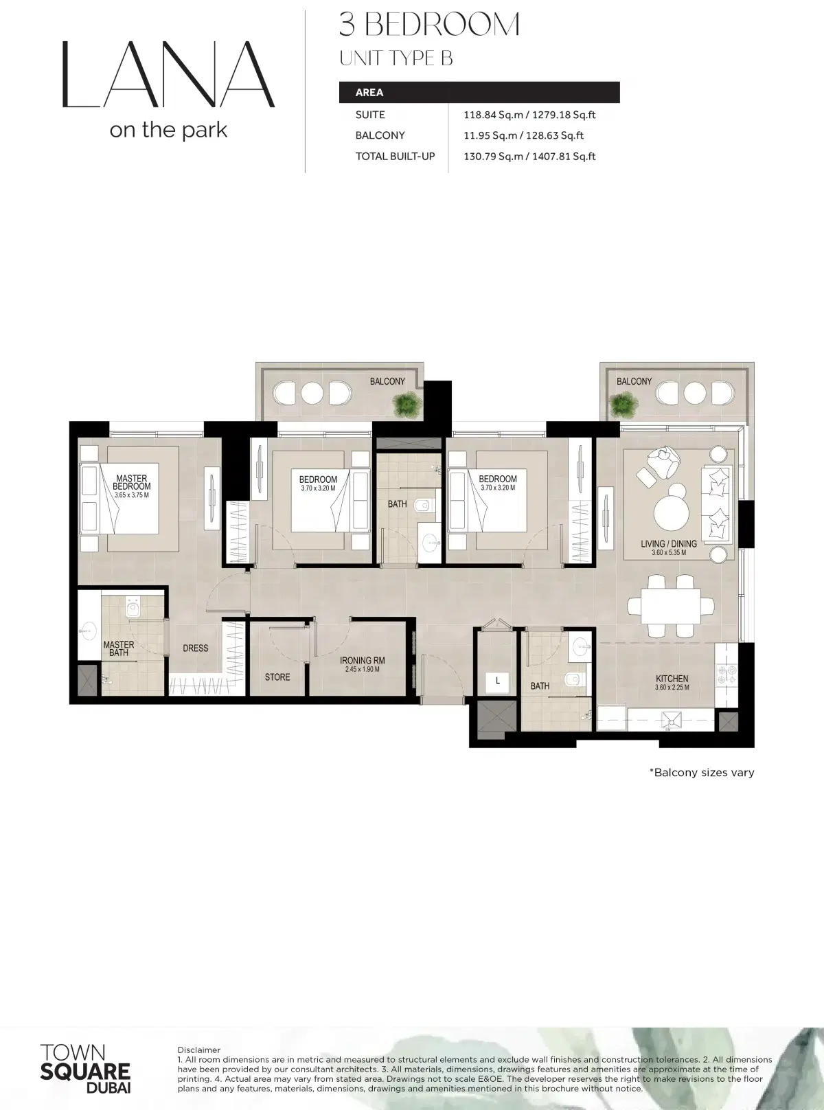 Lana On The Park Town Square Dubai 3 Bedroom Apartments Floor Plan