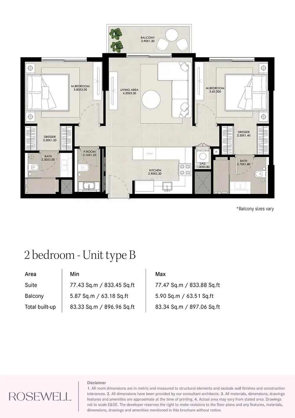 Nshama Rosewell At Town Square Dubai 2 BR Apartment Floor Plan