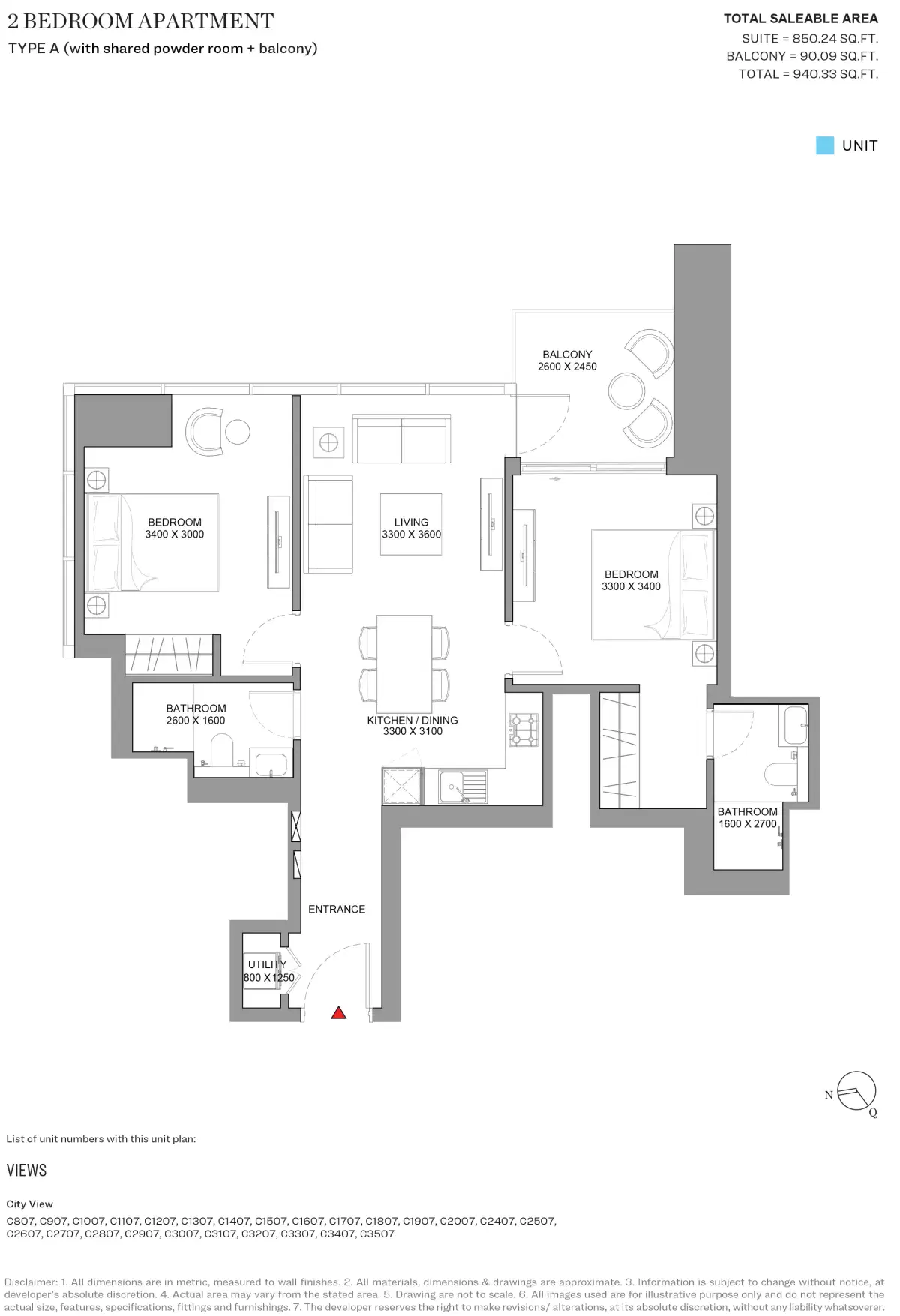 Skyscape Aura Sobha Hartland 2 2 Bedroom Apartments Floor Plan