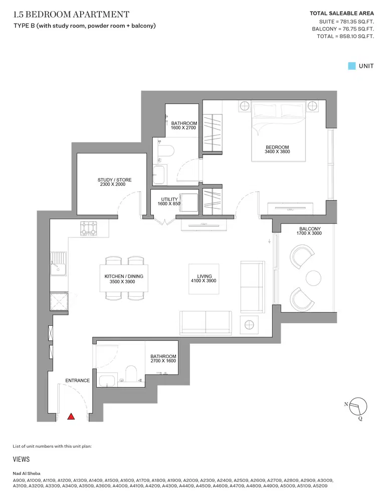 Sobha Skyscape Altius Sobha Hartland 2 1.5 Bedroom Apartments Floor Plan