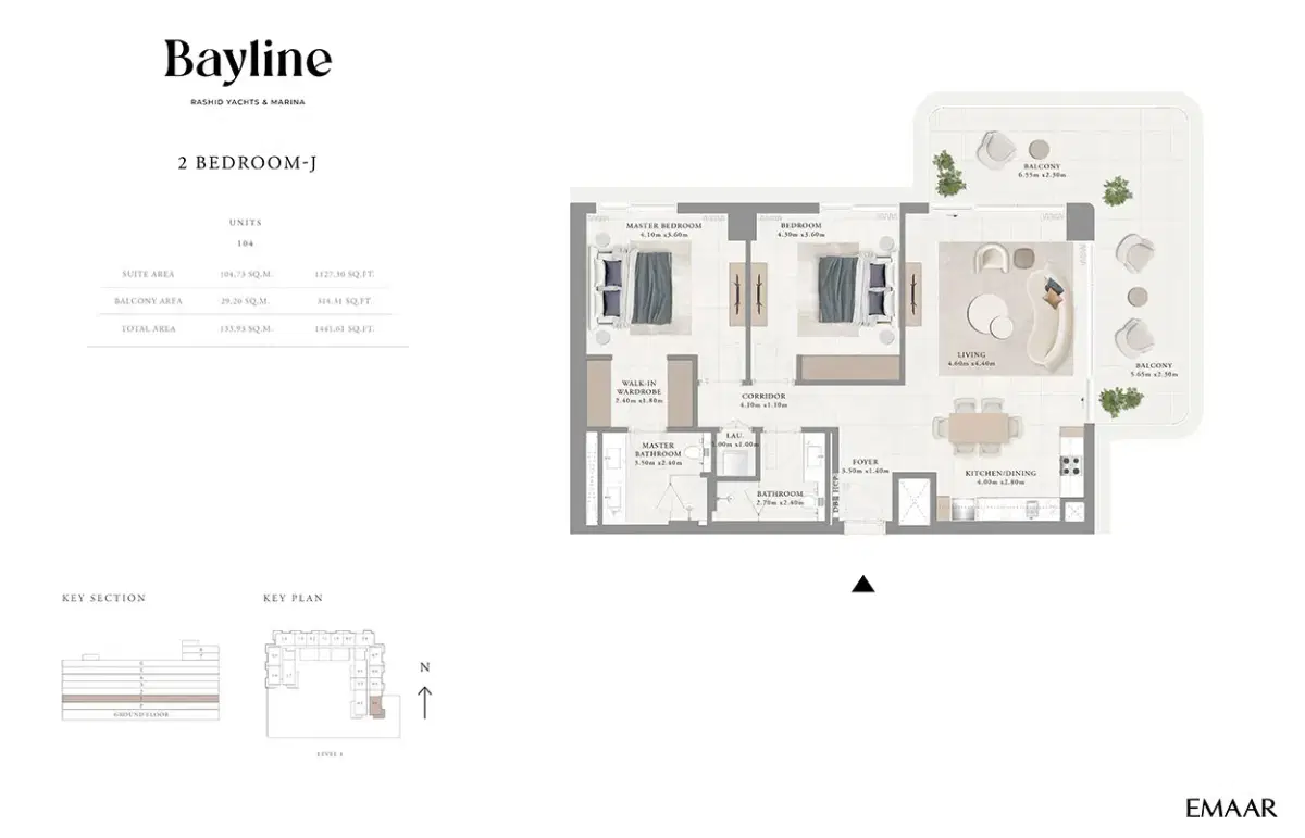 EMAAR Bayline Dubai 2 BR Floor Plan 1,441 Sq. Ft.