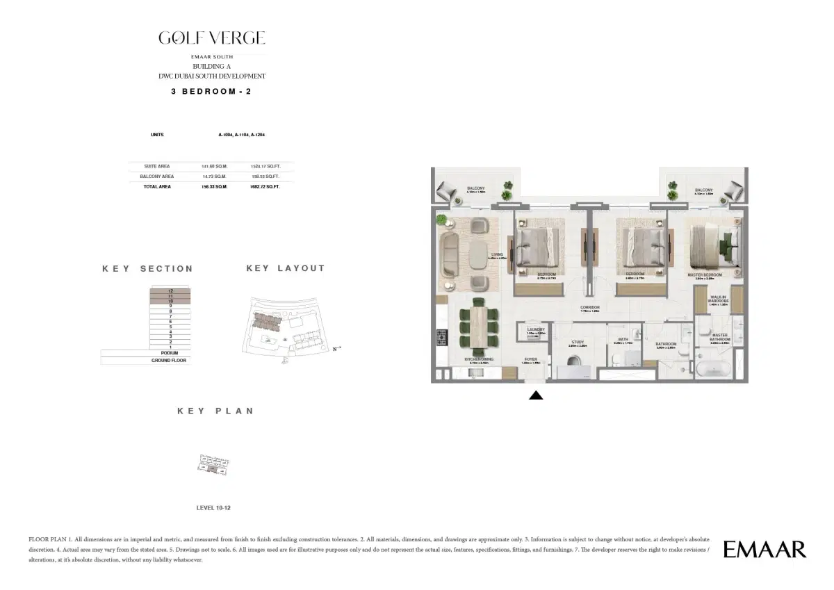 Golf Verge EMAAR South Dubai 3 BR Floor Plan 1,682 Sq. Ft.